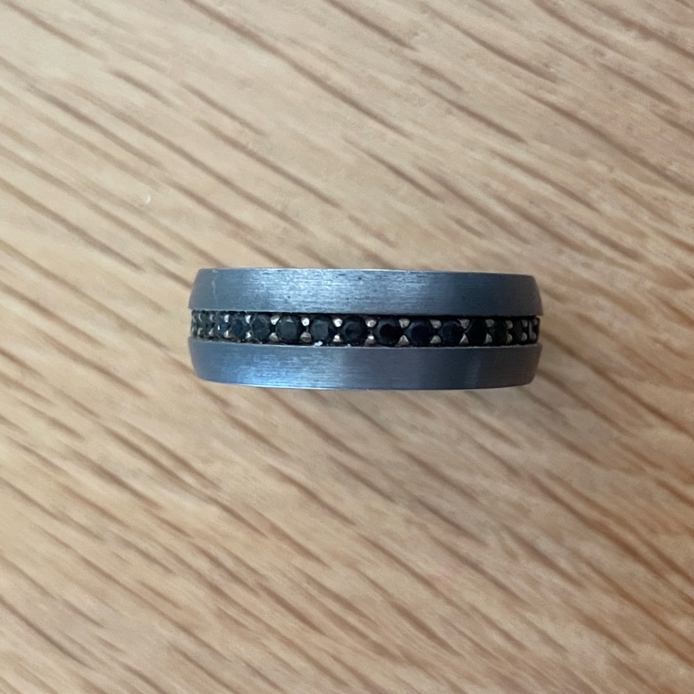 Triton Men’s Tungsten Carbide Eternity Ring with Sapphires – Brushed Finish